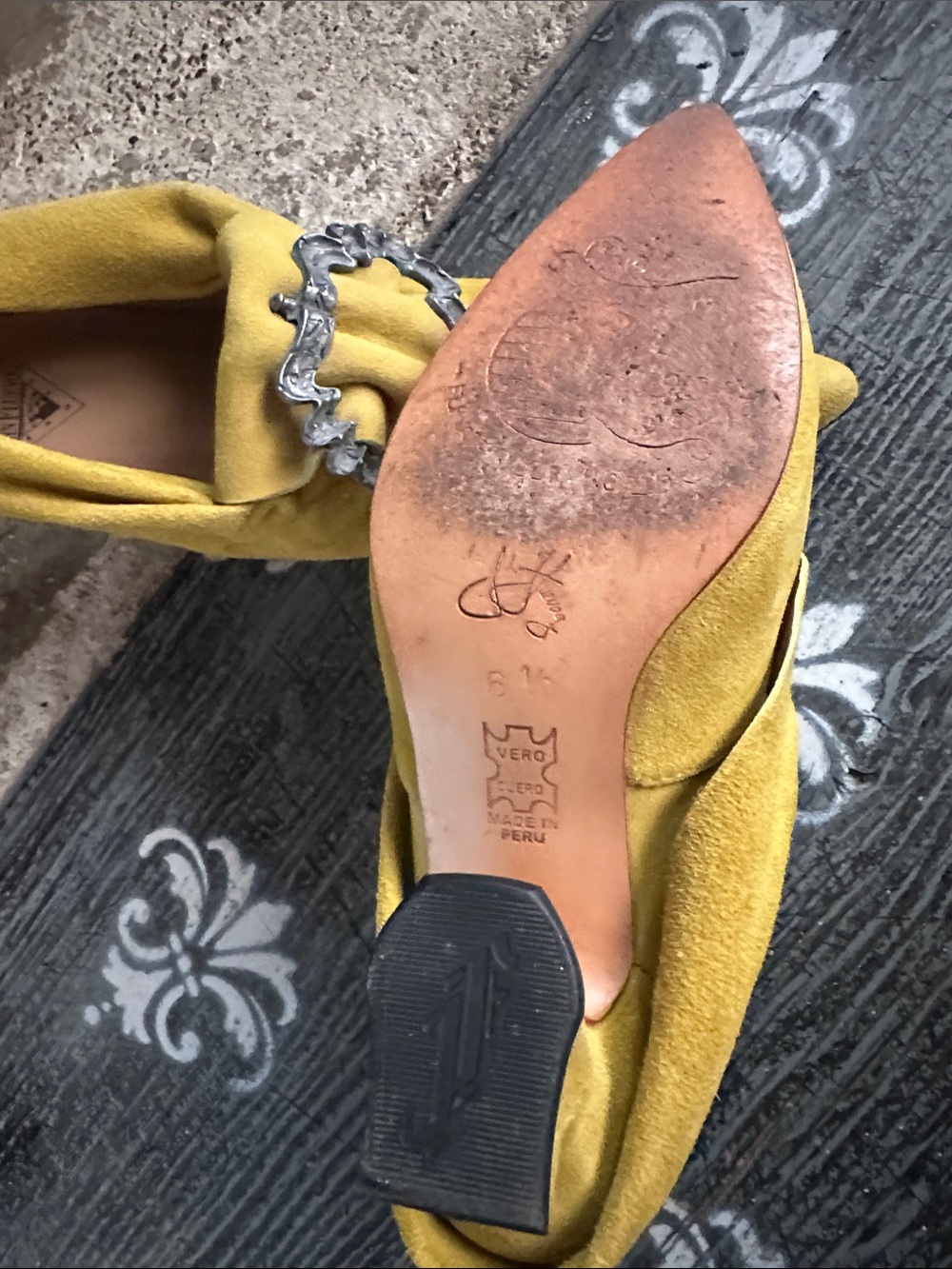 Fluevog Juliette Suede Pointed Toe Heels with Decorative Buckle. - Picture 10 of 10